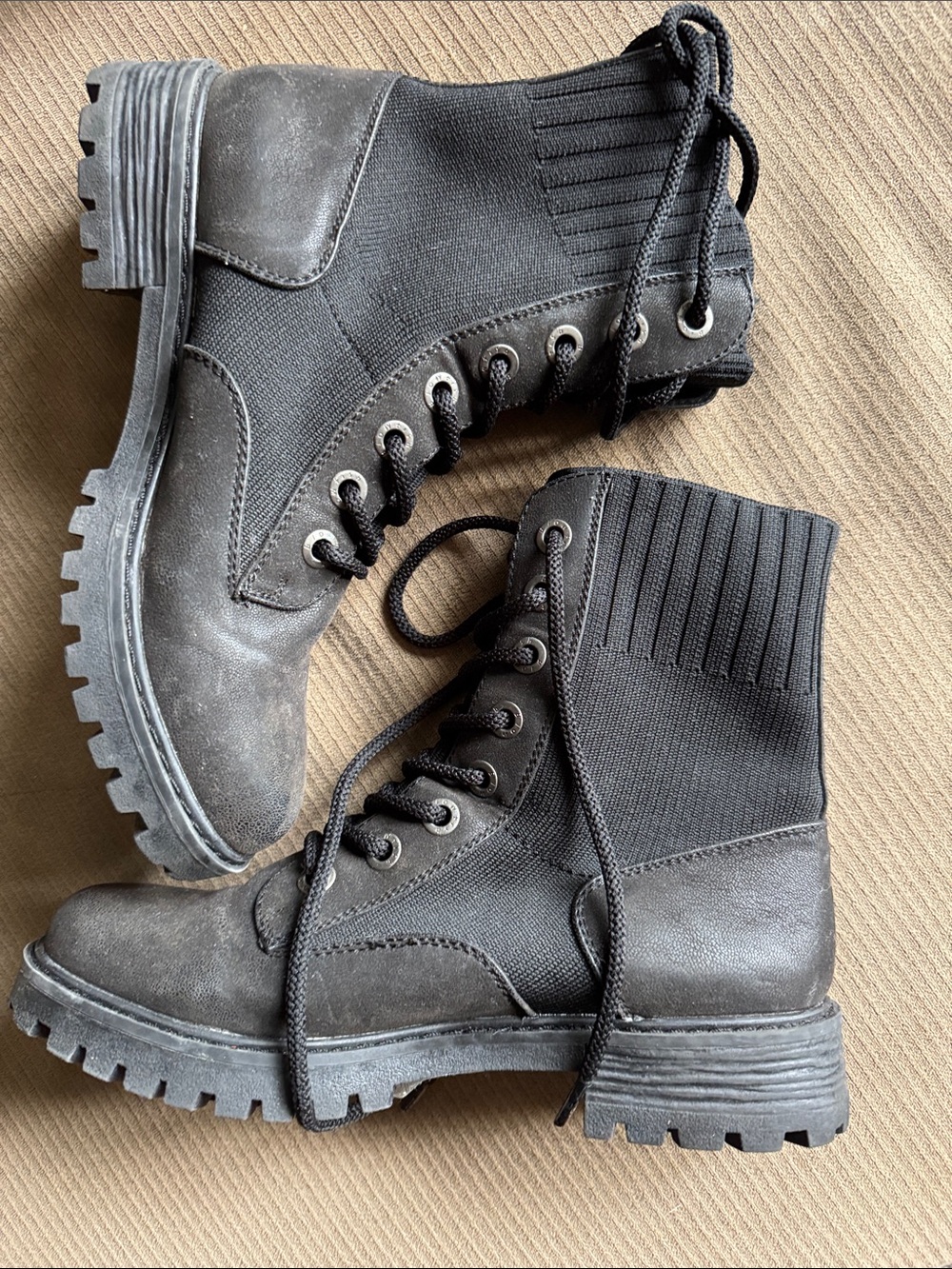 Blowfish Black Ribbed Ankle Lace-Up Combat Boots